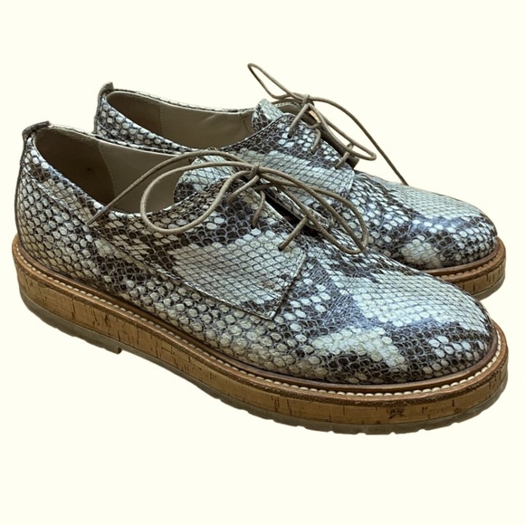 AGL Women's Leather Snakeskin Python Print Lace-Up Cork Platform Oxfords - Picture 9 of 10